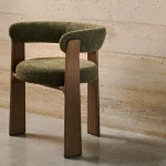 Chaise 3 pieds Granite - tissu chenille vert / bois de frêne finition foncée - 2