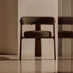 Chaise 3 pieds Granite - tissu chenille vert / bois de frêne finition foncée - 3