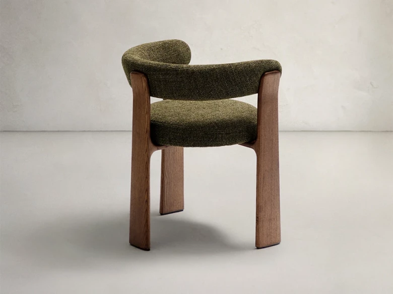 Chaise 3 pieds Granite - tissu chenille vert / bois de frêne finition foncée