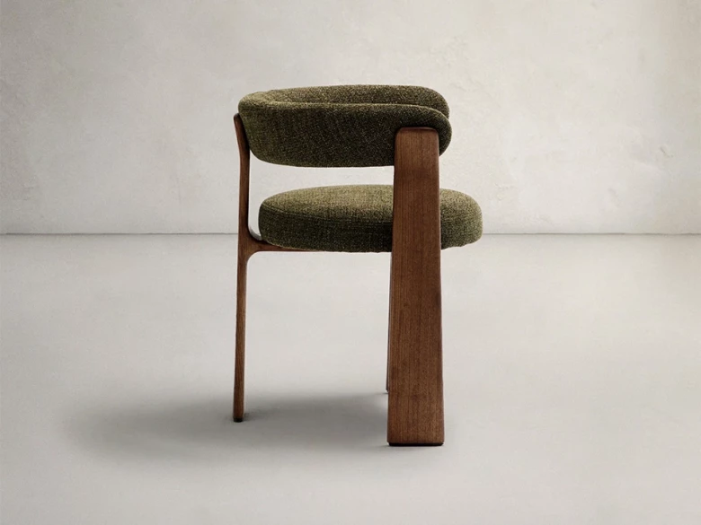 Chaise 3 pieds Granite - tissu chenille vert / bois de frêne finition foncée