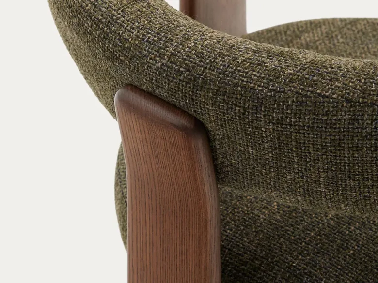 Chaise 3 pieds Granite - tissu chenille vert / bois de frêne finition foncée