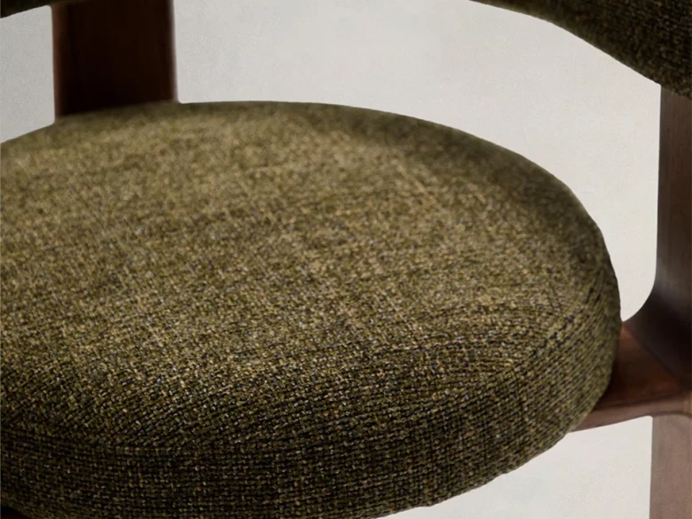 Chaise 3 pieds Granite - tissu chenille vert / bois de frêne finition foncée