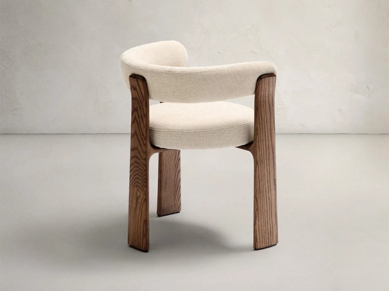 Chaise 3 pieds Granite - tissu chenille beige / bois de frêne finition foncée