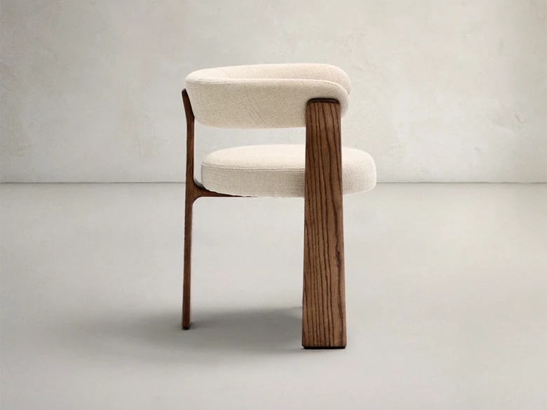 Chaise 3 pieds Granite - tissu chenille beige / bois de frêne finition foncée