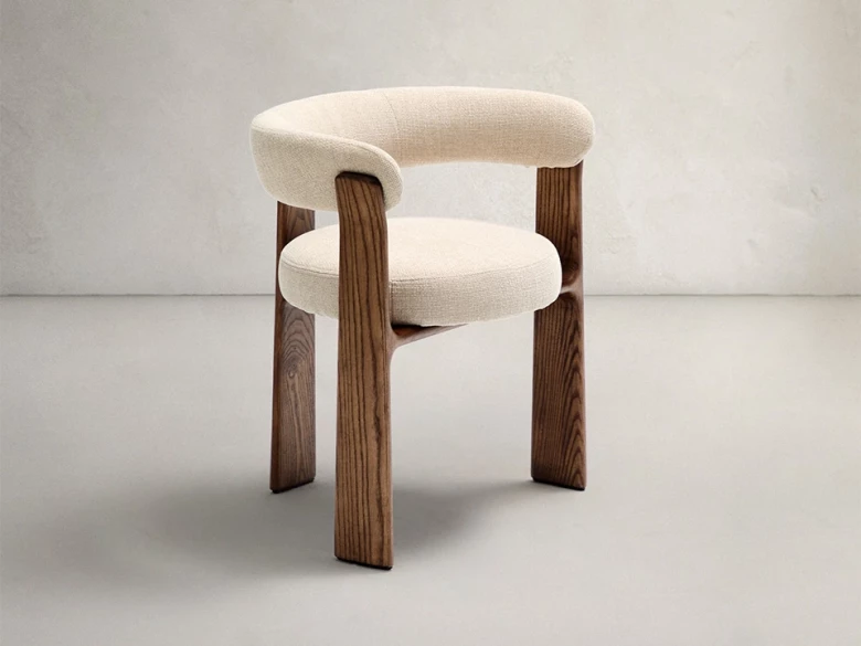 Chaise 3 pieds Granite - tissu chenille beige / bois de frêne finition foncée