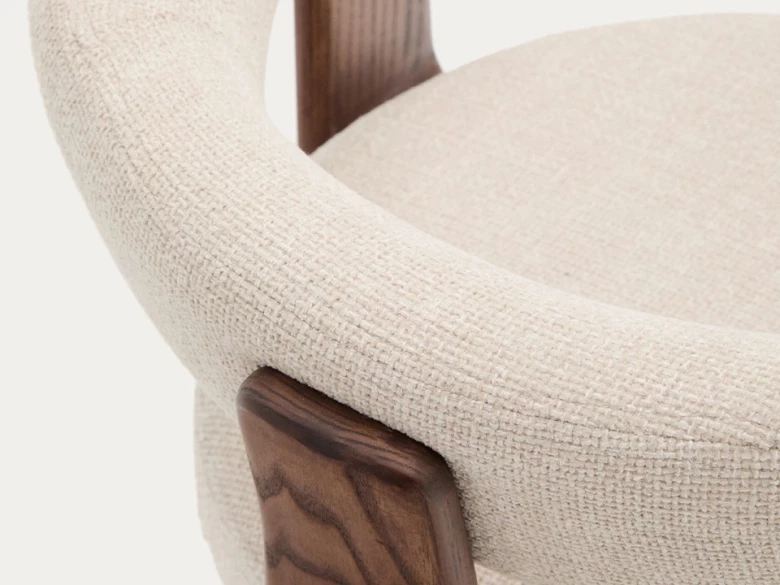 Chaise 3 pieds Granite - tissu chenille beige / bois de frêne finition foncée