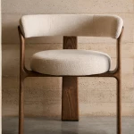 Chaise 3 pieds Granite - tissu chenille beige / bois de frêne finition foncée - 3