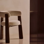 Chaise 3 pieds Granite - tissu chenille beige / bois de frêne finition foncée - 2