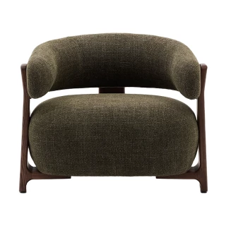 Fauteuil Granite - tissu chenille vert / bois de frêne finition foncée