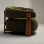 Fauteuil Granite - tissu chenille vert / bois de frêne finition foncée - 2