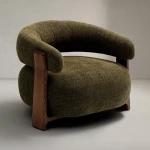 Fauteuil Granite - tissu chenille vert / bois de frêne finition foncée - 3