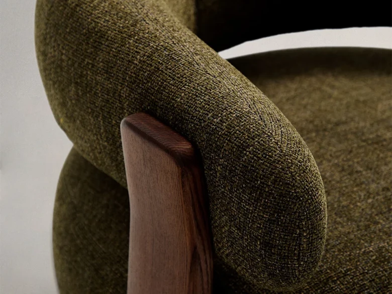 Fauteuil Granite - tissu chenille vert / bois de frêne finition foncée