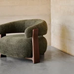 Fauteuil Granite - tissu chenille vert / bois de frêne finition foncée - 11