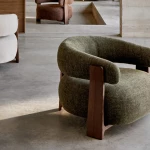 Fauteuil Granite - tissu chenille vert / bois de frêne finition foncée - 14