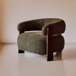 Fauteuil Granite - tissu chenille vert / bois de frêne finition foncée - 15