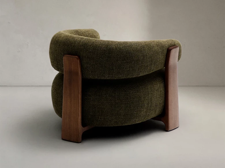 Fauteuil Granite - tissu chenille vert / bois de frêne finition foncée