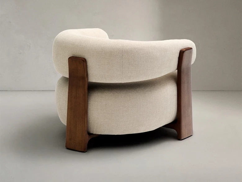 Fauteuil Granite - tissu chenille beige / bois de frêne finition foncée