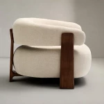 Fauteuil Granite - tissu chenille beige / bois de frêne finition foncée - 4