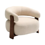 Fauteuil Granite - tissu chenille beige / bois de frêne finition foncée - 1