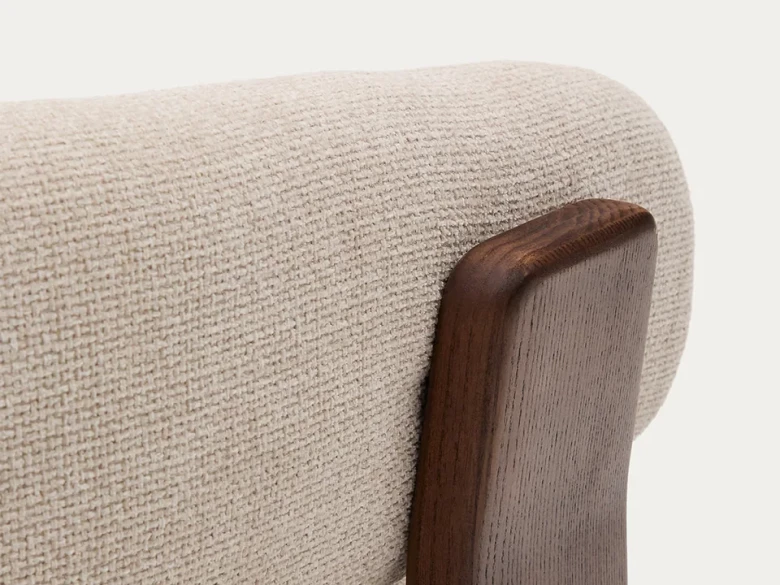 Fauteuil Granite - tissu chenille beige / bois de frêne finition foncée