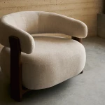 Fauteuil Granite - tissu chenille beige / bois de frêne finition foncée - 12