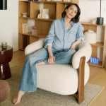 Fauteuil Granite - tissu chenille beige / bois de frêne finition foncée - 2