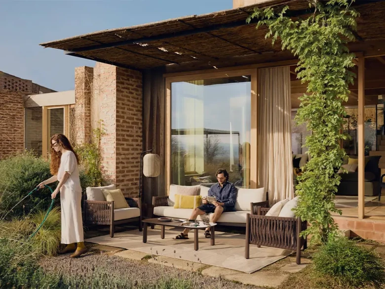 Ensemble de jardin Aleria - aluminium / corde synthétique marron