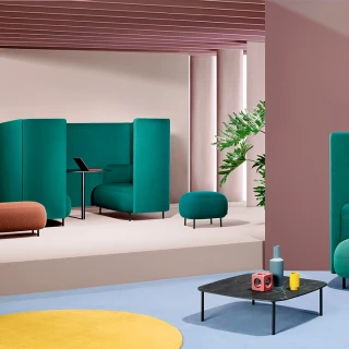 Pouf outdoor Buddy 215e - gris ardoise / rouge brique