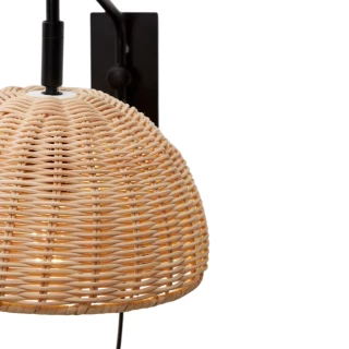 Applique Damila Kave Home - noir et rotin - seconde vie