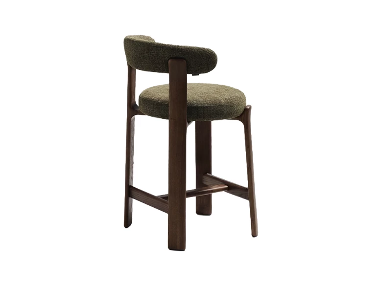 Tabouret Granite - tissu chenille vert / bois de frêne finition foncée