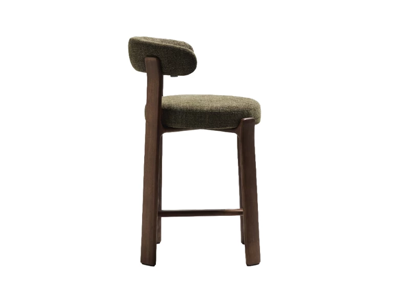 Tabouret Granite - tissu chenille vert / bois de frêne finition foncée