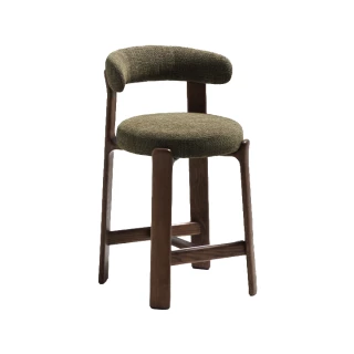 Tabouret Granite - tissu chenille vert / bois de frêne finition foncée
