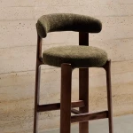Tabouret Granite - tissu chenille vert / bois de frêne finition foncée - 2
