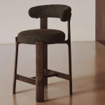 Tabouret Granite - tissu chenille vert / bois de frêne finition foncée - 4
