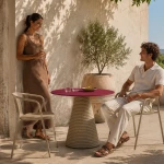 Table Ikon Twist 875 - base beige / plateau rouge - 2