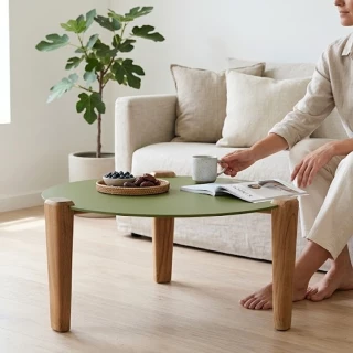 Table basse Fibra ronde 49x30 - plateau vert olive