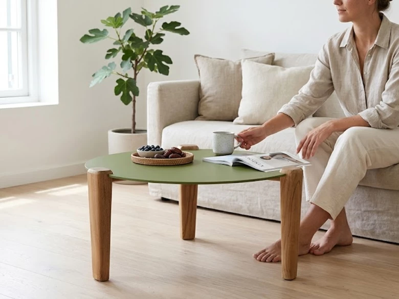 Table basse Fibra ronde 49x30 - plateau vert olive