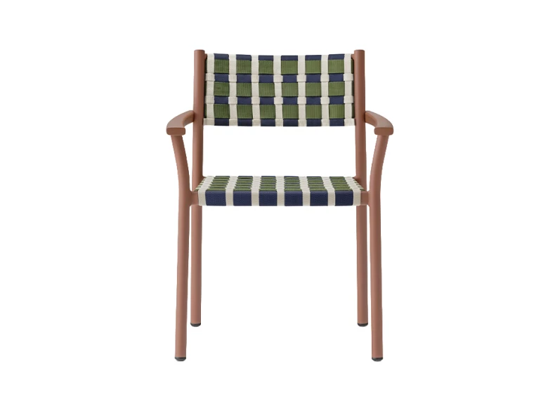 Chaise avec accoudoirs Nuova Guinea 3635 (lot de 2) - terracotta et tressage tricolore