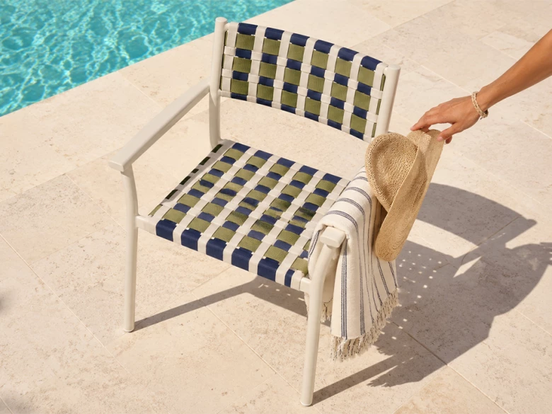 Chaise avec accoudoirs Nuova Guinea 3635 (lot de 2) - blanc et tressage tricolore