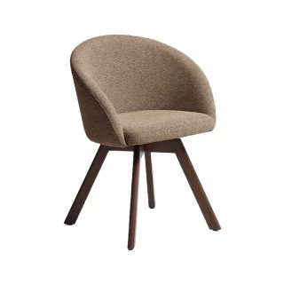 Chaise giratoire Marvin en chenille marron et pieds en chêne finition noyer