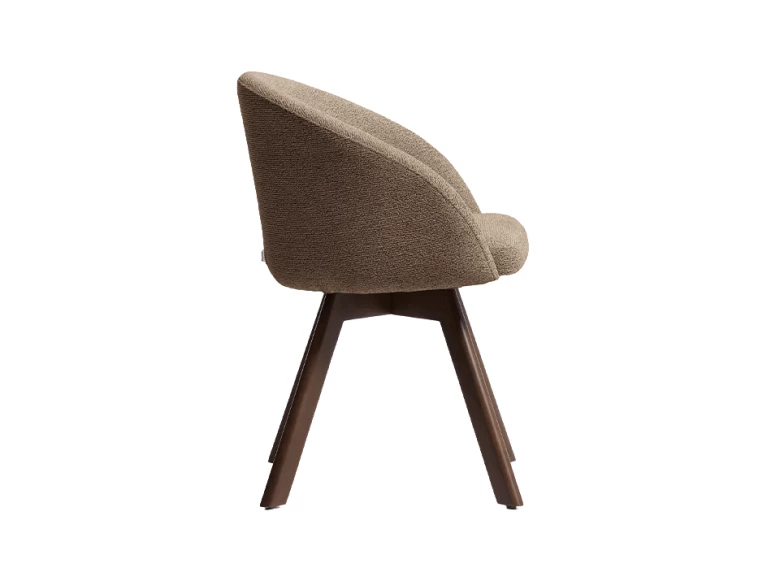 Chaise giratoire Marvin en chenille marron et pieds en chêne finition noyer