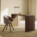 Chaise giratoire Marvin en chenille marron et pieds en chêne finition noyer - 2