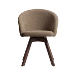 Chaise giratoire Marvin en chenille marron et pieds en chêne finition noyer - 5