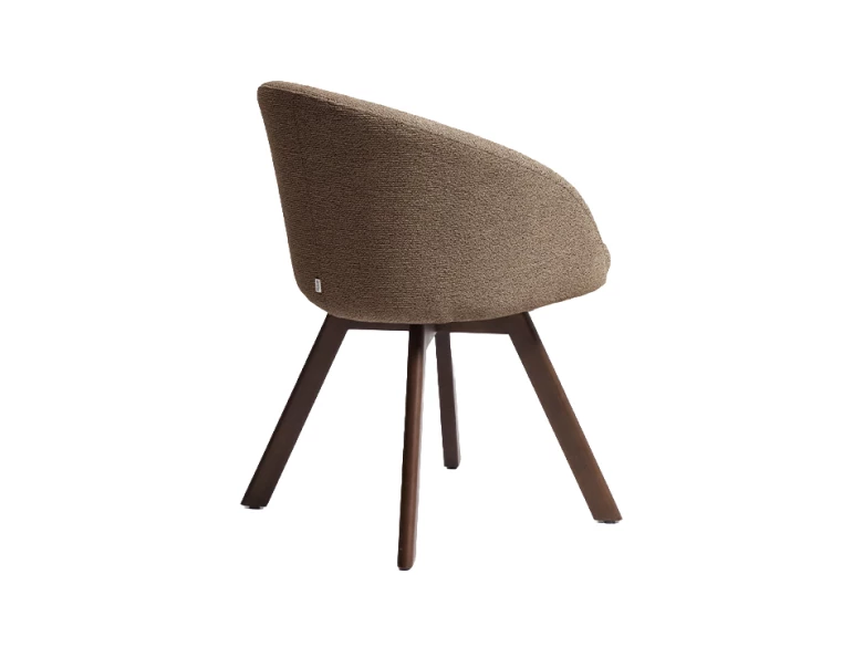 Chaise giratoire Marvin en chenille marron et pieds en chêne finition noyer