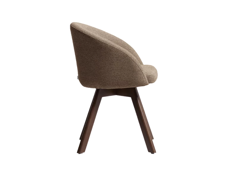 Chaise giratoire Marvin en chenille marron et pieds en chêne finition noyer