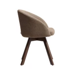 Chaise giratoire Marvin en chenille marron et pieds en chêne finition noyer - 7