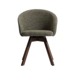 Chaise giratoire Marvin en chenille verte et pieds en chêne finition noyer - 1