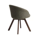 Chaise giratoire Marvin en chenille verte et pieds en chêne finition noyer - 3