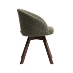 Chaise giratoire Marvin en chenille verte et pieds en chêne finition noyer - 4