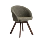 Chaise giratoire Marvin en chenille verte et pieds en chêne finition noyer - 5